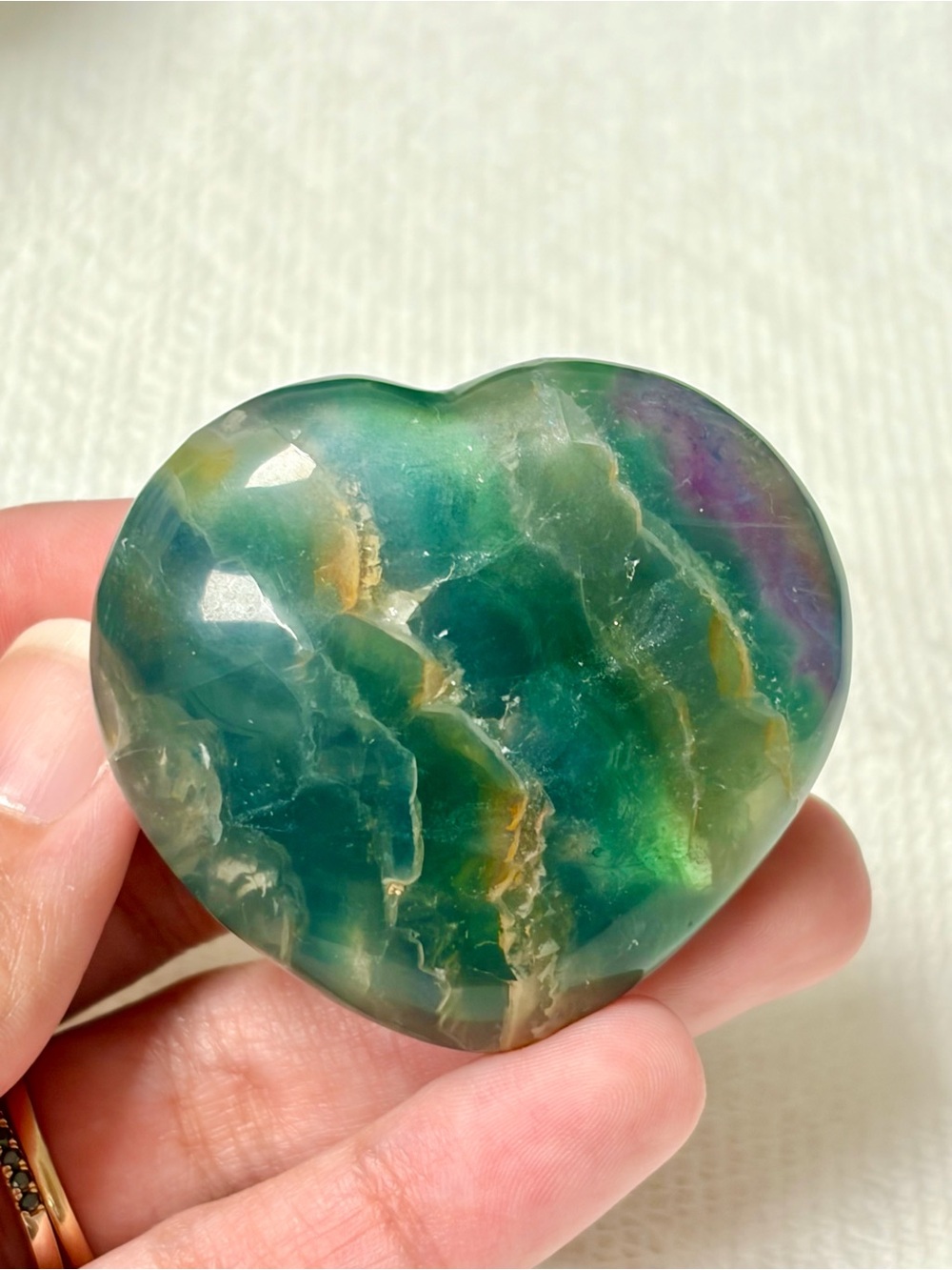 Heart-Shaped Green Fluorite Palm Stone